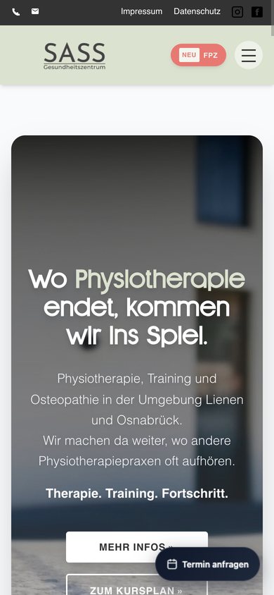 Mobile Startseite von SASS Gesundheitszentrum